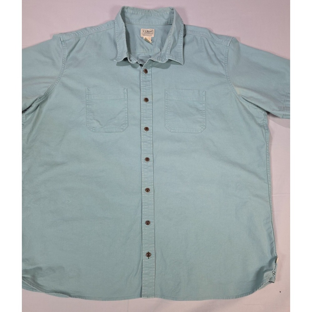 L.L. Bean Short Sleeve Button Front Shirt Cotton Light Blue XXL Tall
